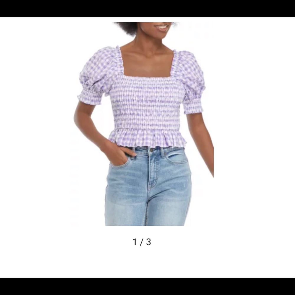 NWT CeCe gingham lilac puff sleeve top